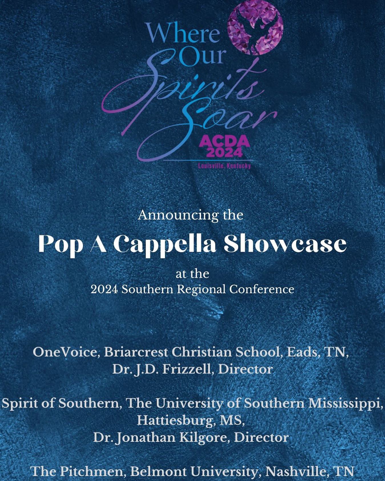 We are SO excited about performing on the pop a cappella showcase at @southernacda this February in Louisville! It will be fun to share the stage with two college groups, @thepitchmen and @spiritofsouthern !